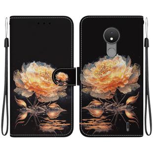 For Nokia C21 Crystal Texture Colored Drawing Leather Phone Case(Gold Peony)