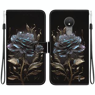 For Nokia C21 Crystal Texture Colored Drawing Leather Phone Case(Black Rose)
