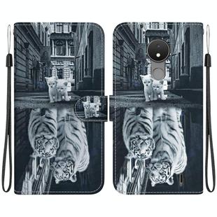 For Nokia C21 Crystal Texture Colored Drawing Leather Phone Case(Cat Tiger Reflection)