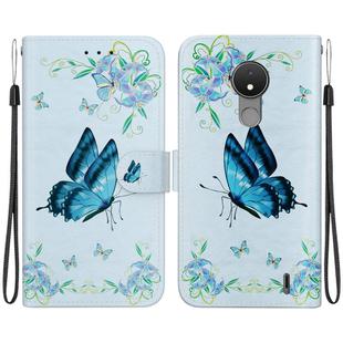 For Nokia C21 Crystal Texture Colored Drawing Leather Phone Case(Blue Pansies)