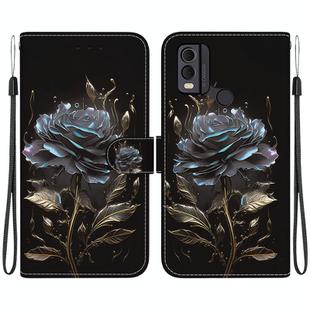 For Nokia C22 Crystal Texture Colored Drawing Leather Phone Case(Black Rose)