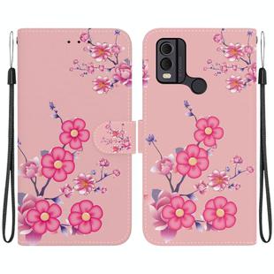 For Nokia C22 Crystal Texture Colored Drawing Leather Phone Case(Cherry Blossoms)