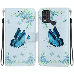 For Nokia C22 Crystal Texture Colored Drawing Leather Phone Case(Blue Pansies)