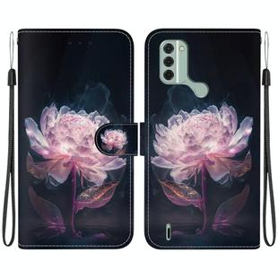 For Nokia C31 Crystal Texture Colored Drawing Leather Phone Case(Purple Peony)