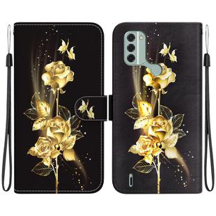 For Nokia C31 Crystal Texture Colored Drawing Leather Phone Case(Gold Butterfly Rose)