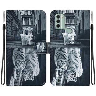 For Nokia C31 Crystal Texture Colored Drawing Leather Phone Case(Cat Tiger Reflection)