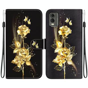 For Nokia C32 Crystal Texture Colored Drawing Leather Phone Case(Gold Butterfly Rose)
