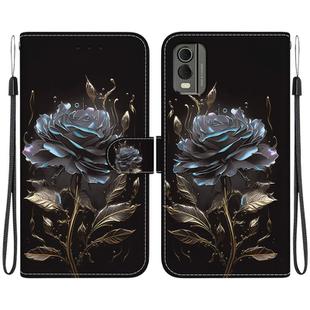 For Nokia C32 Crystal Texture Colored Drawing Leather Phone Case(Black Rose)