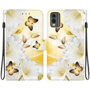 For Nokia C32 Crystal Texture Colored Drawing Leather Phone Case(Gold Butterfly Epiphyllum)