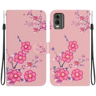 For Nokia C32 Crystal Texture Colored Drawing Leather Phone Case(Cherry Blossoms)