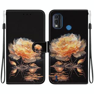 For Nokia G11 Plus Crystal Texture Colored Drawing Leather Phone Case(Gold Peony)