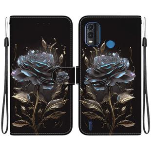 For Nokia G11 Plus Crystal Texture Colored Drawing Leather Phone Case(Black Rose)