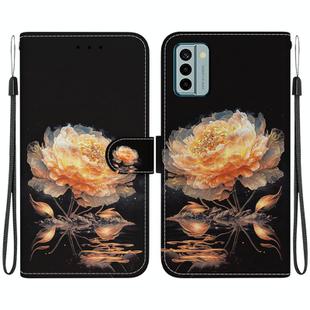 For Nokia G22 Crystal Texture Colored Drawing Leather Phone Case(Gold Peony)