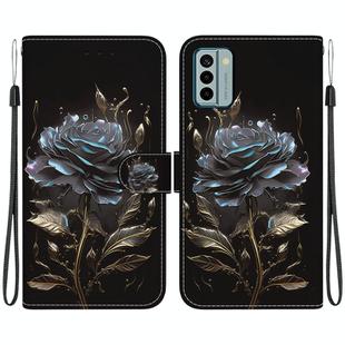 For Nokia G22 Crystal Texture Colored Drawing Leather Phone Case(Black Rose)
