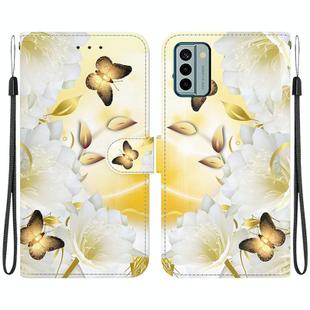 For Nokia G22 Crystal Texture Colored Drawing Leather Phone Case(Gold Butterfly Epiphyllum)