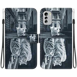 For Nokia G60 Crystal Texture Colored Drawing Leather Phone Case(Cat Tiger Reflection)