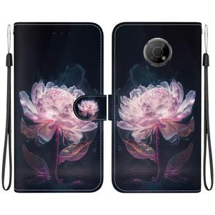 For Nokia G300 Crystal Texture Colored Drawing Leather Phone Case(Purple Peony)