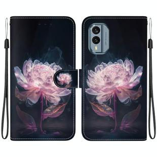 For Nokia X30 Crystal Texture Colored Drawing Leather Phone Case(Purple Peony)