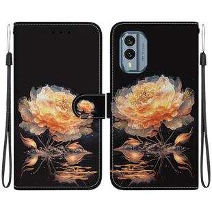 For Nokia X30 Crystal Texture Colored Drawing Leather Phone Case(Gold Peony)