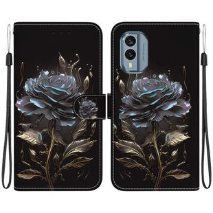 For Nokia X30 Crystal Texture Colored Drawing Leather Phone Case(Black Rose)