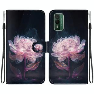 For Nokia XR21 Crystal Texture Colored Drawing Leather Phone Case(Purple Peony)