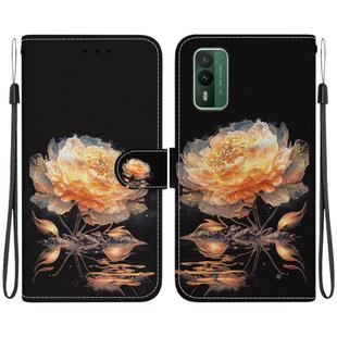 For Nokia XR21 Crystal Texture Colored Drawing Leather Phone Case(Gold Peony)