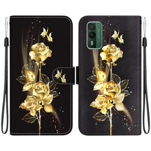 For Nokia XR21 Crystal Texture Colored Drawing Leather Phone Case(Gold Butterfly Rose)