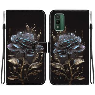 For Nokia XR21 Crystal Texture Colored Drawing Leather Phone Case(Black Rose)
