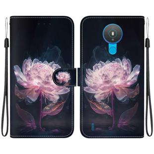 For Nokia 1.4 Crystal Texture Colored Drawing Leather Phone Case(Purple Peony)