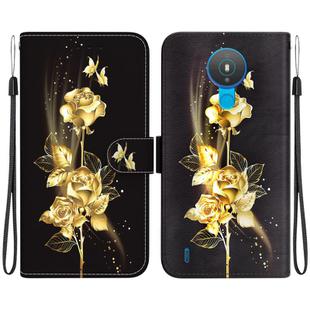 For Nokia 1.4 Crystal Texture Colored Drawing Leather Phone Case(Gold Butterfly Rose)