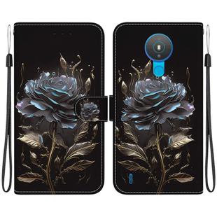 For Nokia 1.4 Crystal Texture Colored Drawing Leather Phone Case(Black Rose)