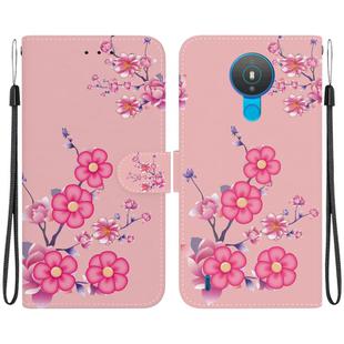 For Nokia 1.4 Crystal Texture Colored Drawing Leather Phone Case(Cherry Blossoms)