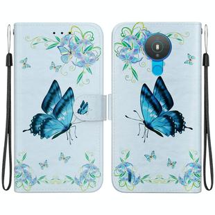 For Nokia 1.4 Crystal Texture Colored Drawing Leather Phone Case(Blue Pansies)
