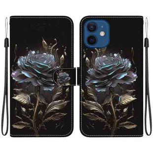 For iPhone 12 mini Crystal Texture Colored Drawing Leather Phone Case(Black Rose)