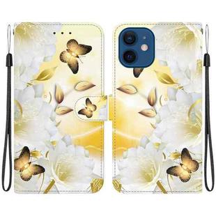 For iPhone 12 mini Crystal Texture Colored Drawing Leather Phone Case(Gold Butterfly Epiphyllum)
