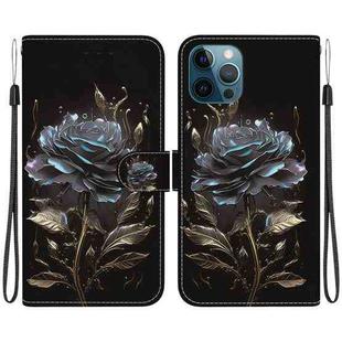 For iPhone 12 Pro Max Crystal Texture Colored Drawing Leather Phone Case(Black Rose)