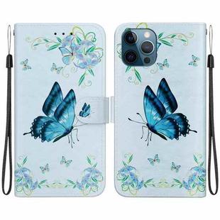 For iPhone 12 Pro Max Crystal Texture Colored Drawing Leather Phone Case(Blue Pansies)