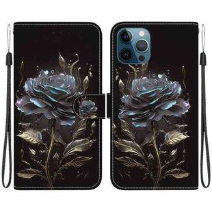 For iPhone 12 / 12 Pro Crystal Texture Colored Drawing Leather Phone Case(Black Rose)