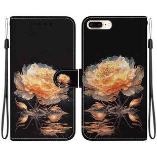 For iPhone 8 Plus / 7 Plus Crystal Texture Colored Drawing Leather Phone Case(Gold Peony)
