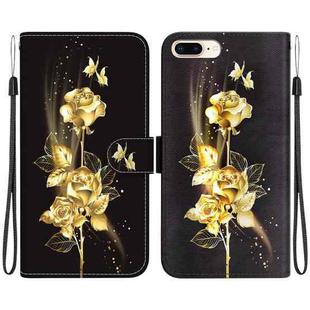 For iPhone 8 Plus / 7 Plus Crystal Texture Colored Drawing Leather Phone Case(Gold Butterfly Rose)