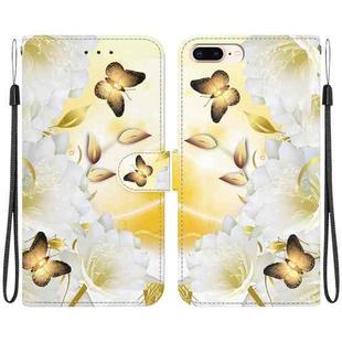 For iPhone 8 Plus / 7 Plus Crystal Texture Colored Drawing Leather Phone Case(Gold Butterfly Epiphyllum)