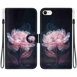For iPhone SE 2022 / SE 2020 Crystal Texture Colored Drawing Leather Phone Case(Purple Peony)