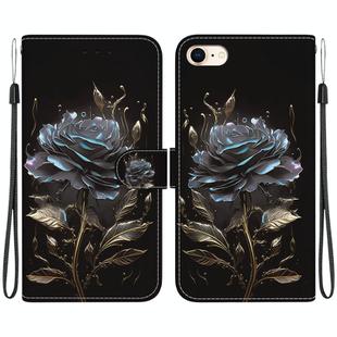 For iPhone SE 2022 / SE 2020 Crystal Texture Colored Drawing Leather Phone Case(Black Rose)