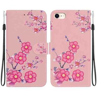 For iPhone SE 2022 / SE 2020 Crystal Texture Colored Drawing Leather Phone Case(Cherry Blossoms)