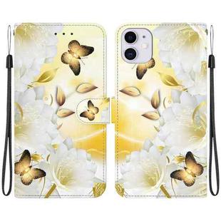 For iPhone 11 Crystal Texture Colored Drawing Leather Phone Case(Gold Butterfly Epiphyllum)