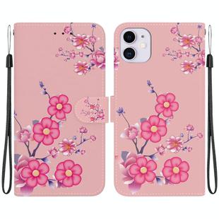 For iPhone 11 Crystal Texture Colored Drawing Leather Phone Case(Cherry Blossoms)