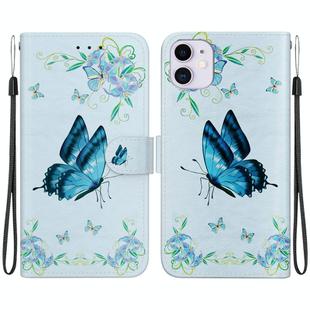 For iPhone 11 Crystal Texture Colored Drawing Leather Phone Case(Blue Pansies)