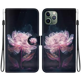 For iPhone 11 Pro Crystal Texture Colored Drawing Leather Phone Case(Purple Peony)