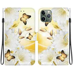 For iPhone 11 Pro Crystal Texture Colored Drawing Leather Phone Case(Gold Butterfly Epiphyllum)
