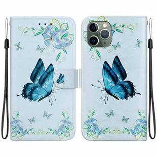 For iPhone 11 Pro Crystal Texture Colored Drawing Leather Phone Case(Blue Pansies)